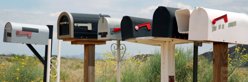 Row of rural mailboxes representing direct mail delivery for EDDM marketing